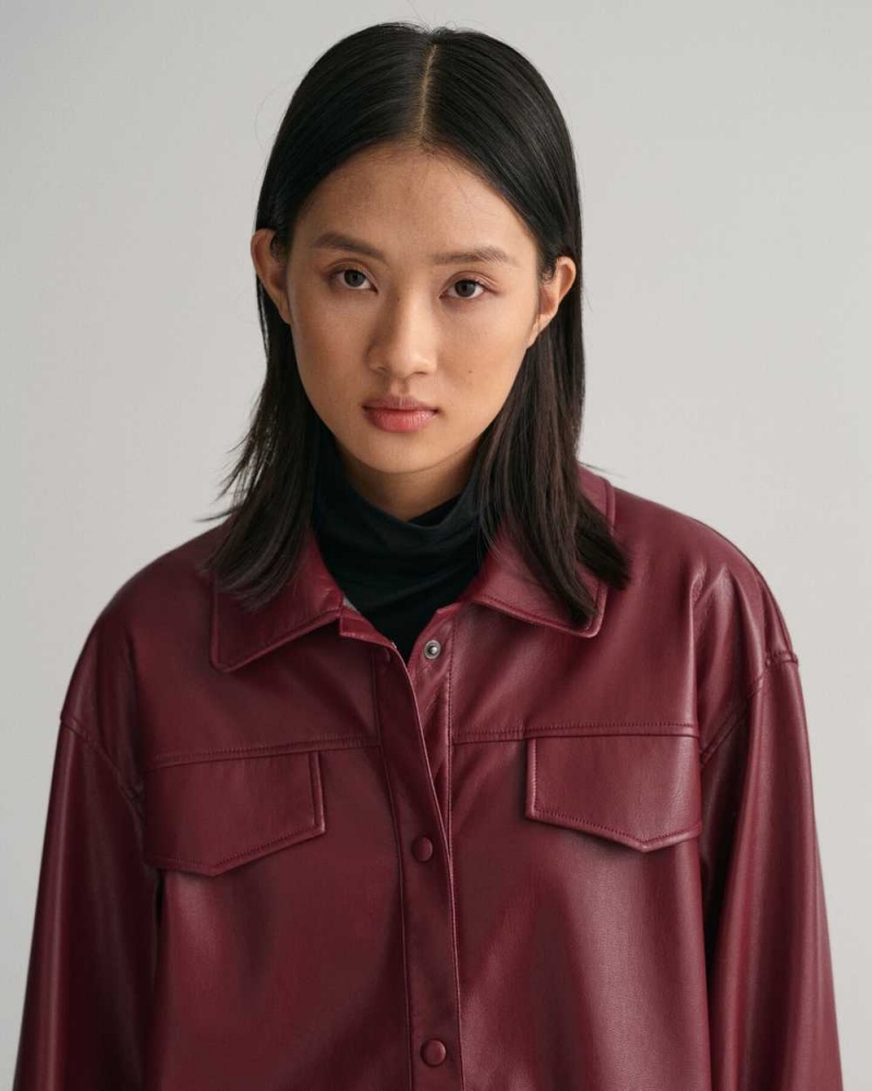 Gant Faux Leather Over Women's Shirts Plumped Red | YCVBT-0685