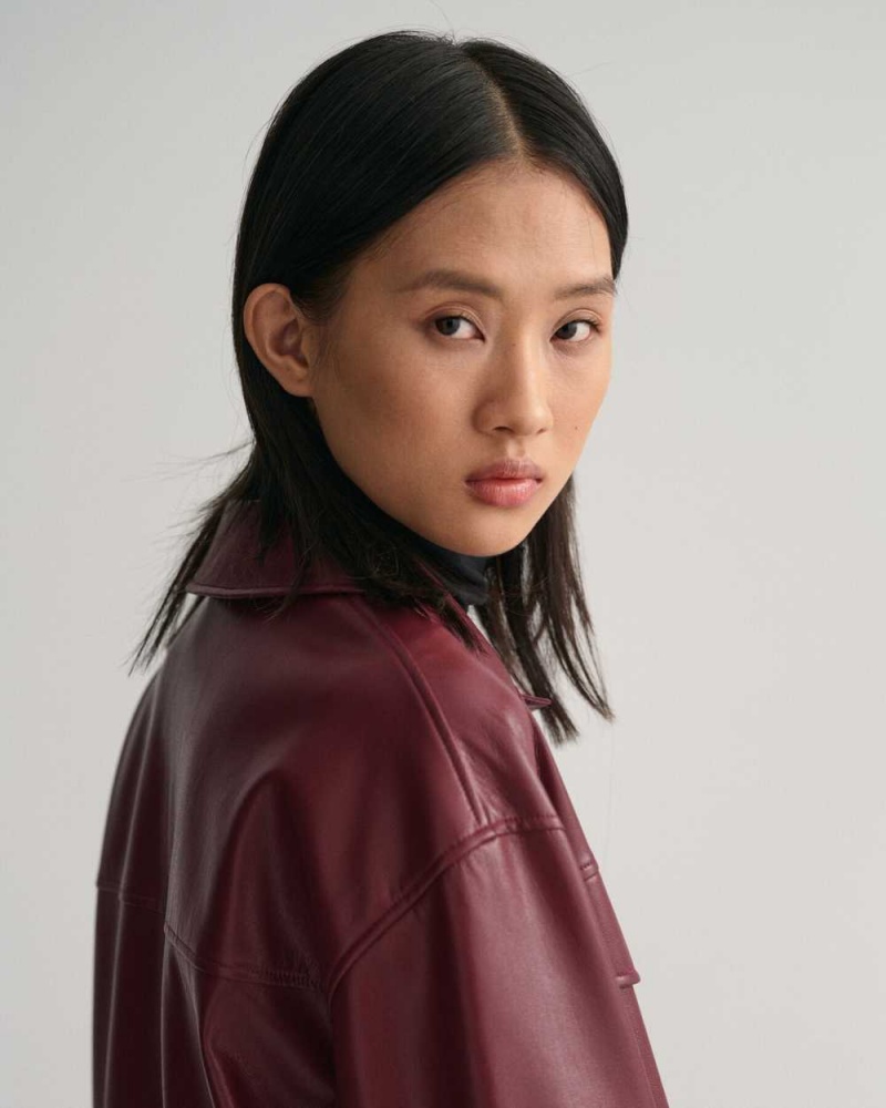 Gant Faux Leather Over Women's Shirts Plumped Red | YCVBT-0685