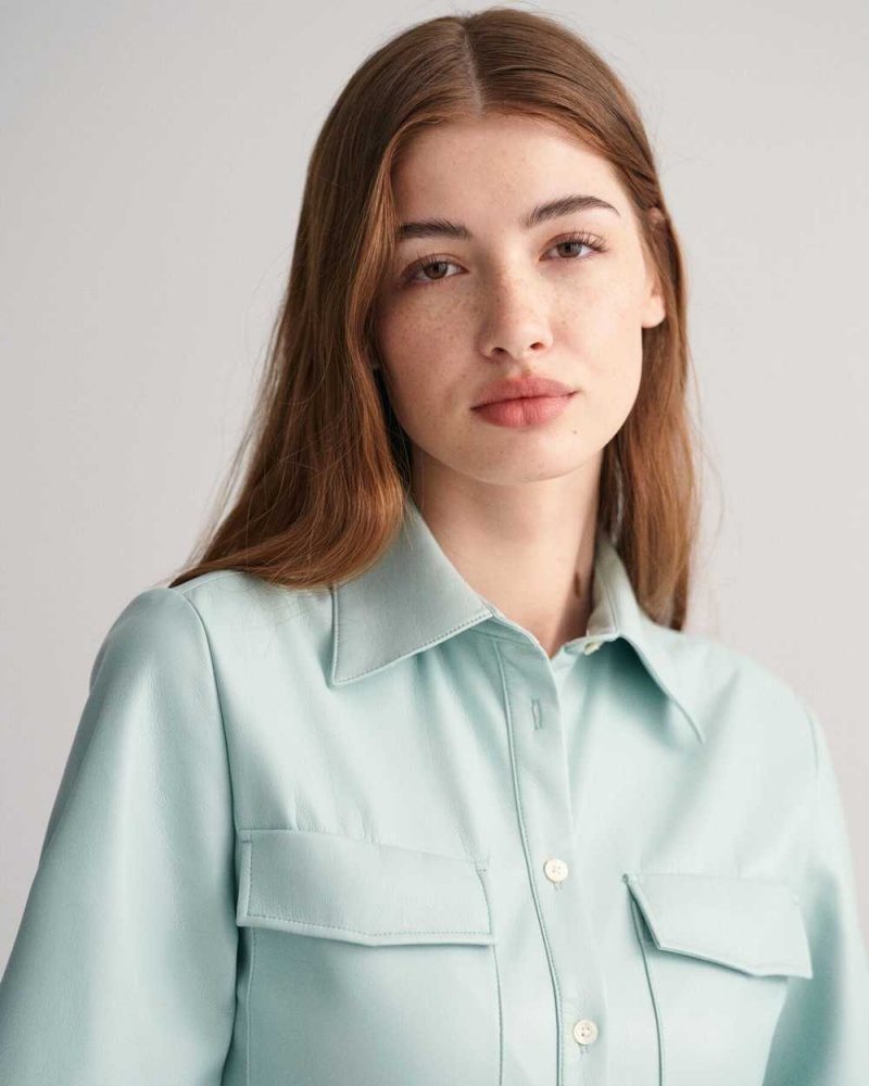 Gant Faux Leather Shirt Women's Dress Dusty Turquoise | TUPGW-2391