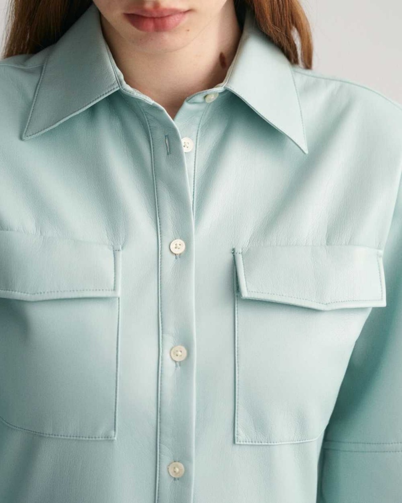 Gant Faux Leather Shirt Women's Dress Dusty Turquoise | TUPGW-2391