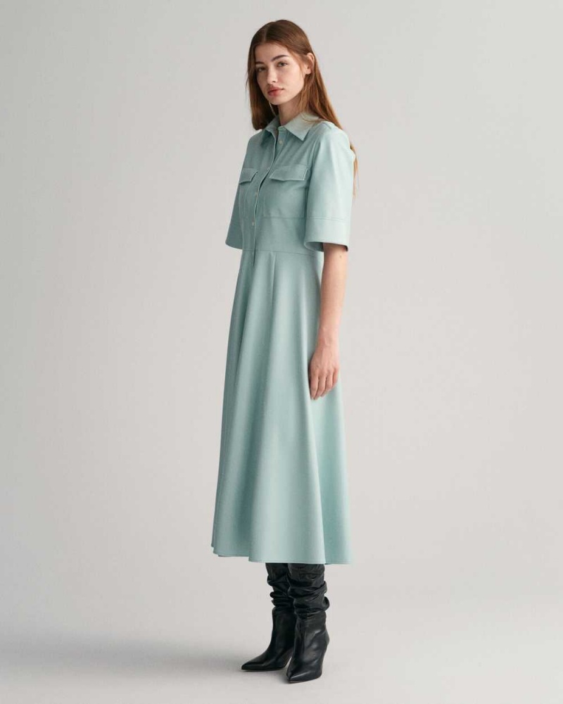 Gant Faux Leather Shirt Women's Dress Dusty Turquoise | TUPGW-2391