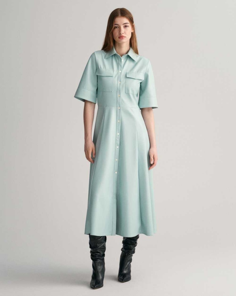 Gant Faux Leather Shirt Women's Dress Dusty Turquoise | TUPGW-2391