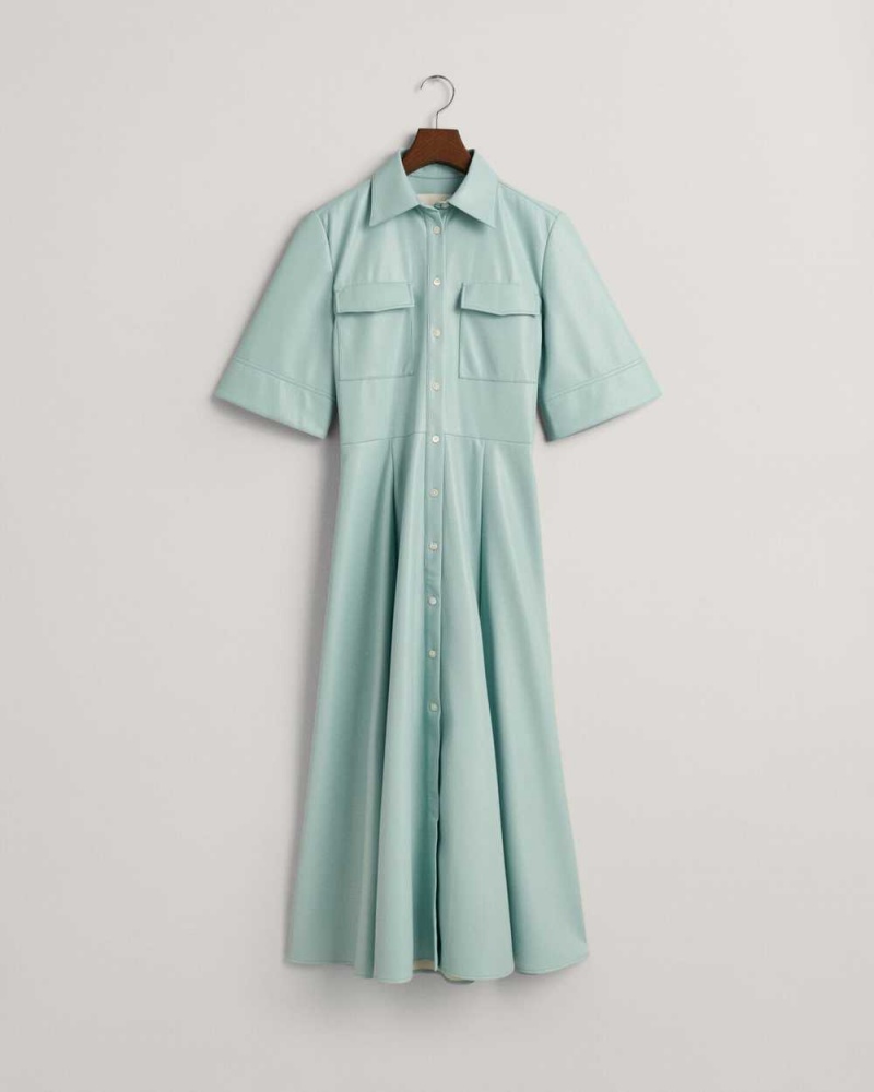 Gant Faux Leather Shirt Women's Dress Dusty Turquoise | TUPGW-2391