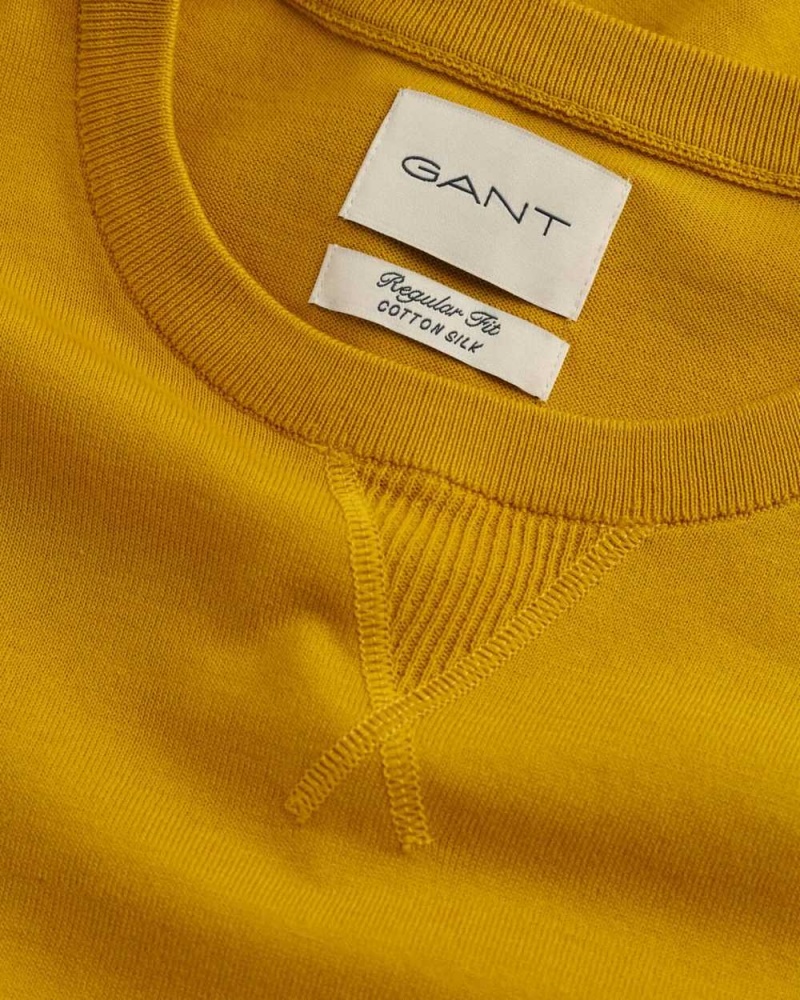 Gant Fine Cotton Crew Neck Men's Sweater Dark Mustard Yellow | PUYMG-5362