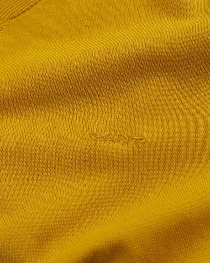 Gant Fine Cotton Crew Neck Men's Sweater Dark Mustard Yellow | PUYMG-5362