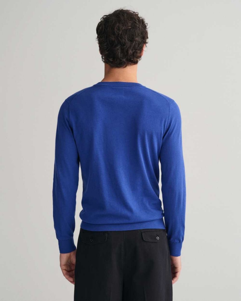 Gant Fine Cotton Crew Neck Men's Sweater College Blue | SUVXN-4193