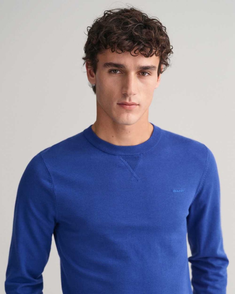 Gant Fine Cotton Crew Neck Men's Sweater College Blue | SUVXN-4193