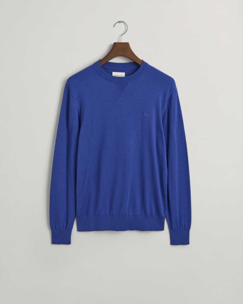 Gant Fine Cotton Crew Neck Men's Sweater College Blue | SUVXN-4193