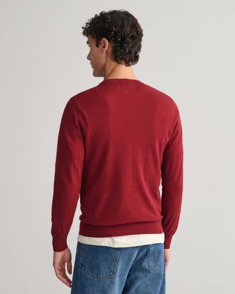 Gant Fine Cotton Crew Neck Men's Sweater Plumped Red | VZNEB-0982