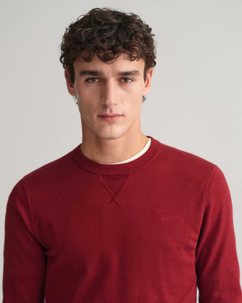 Gant Fine Cotton Crew Neck Men's Sweater Plumped Red | VZNEB-0982