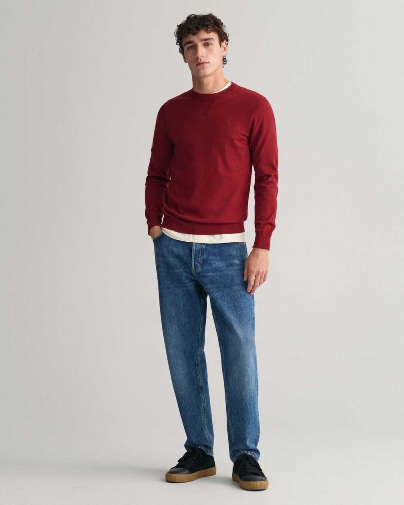 Gant Fine Cotton Crew Neck Men's Sweater Plumped Red | VZNEB-0982