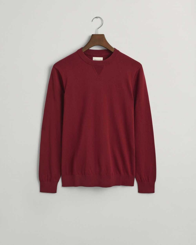 Gant Fine Cotton Crew Neck Men's Sweater Plumped Red | VZNEB-0982