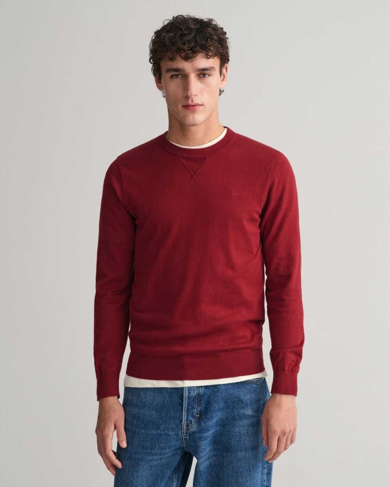 Gant Fine Cotton Crew Neck Men\'s Sweater Plumped Red | VZNEB-0982