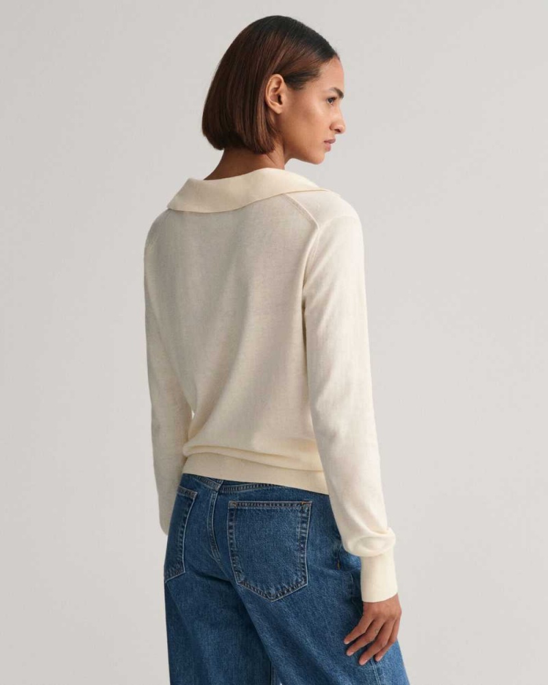 Gant Fine Knit Rugger Women's Sweater Cream | KNTQA-2405