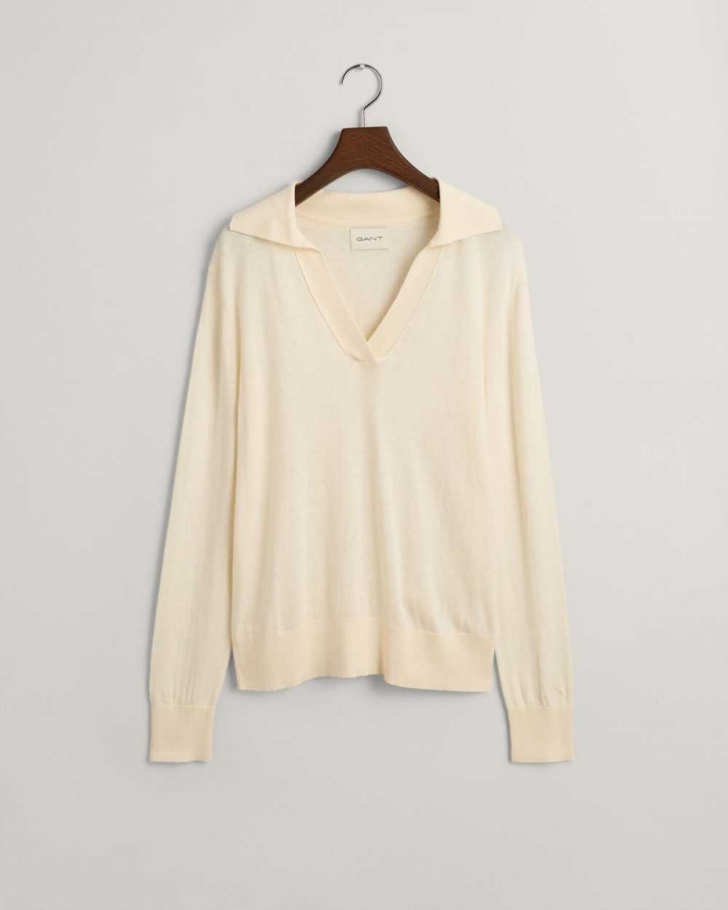 Gant Fine Knit Rugger Women's Sweater Cream | KNTQA-2405