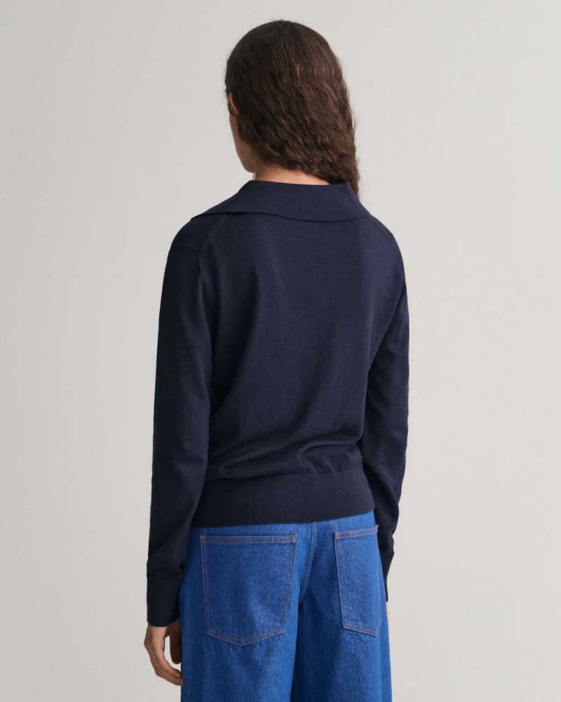 Gant Fine Knit Rugger Women's Sweater Evening Blue | TPRIU-0164