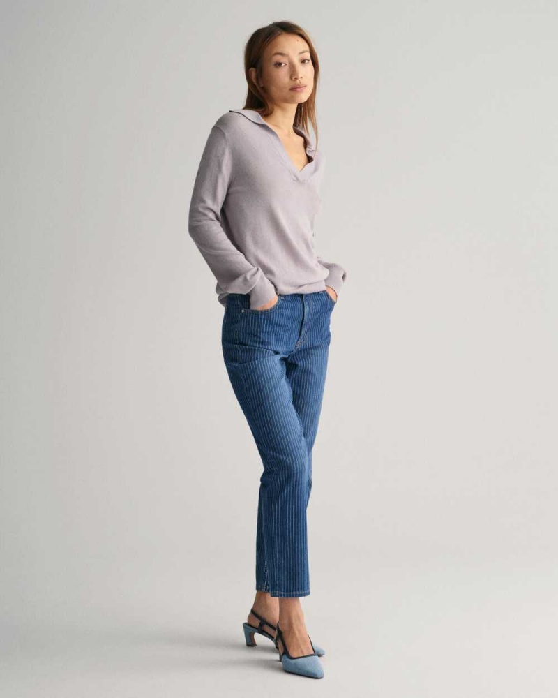 Gant Fine Knit Rugger Women's Sweater Mid Grey | EPAON-4890