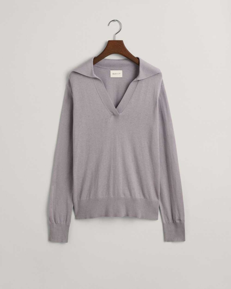 Gant Fine Knit Rugger Women's Sweater Mid Grey | EPAON-4890