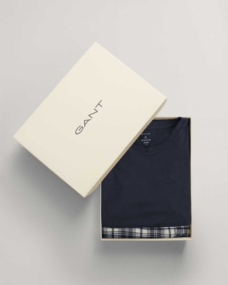 Gant Flannel Gift Box Men's Pajamas Evening Blue | JATEO-3802