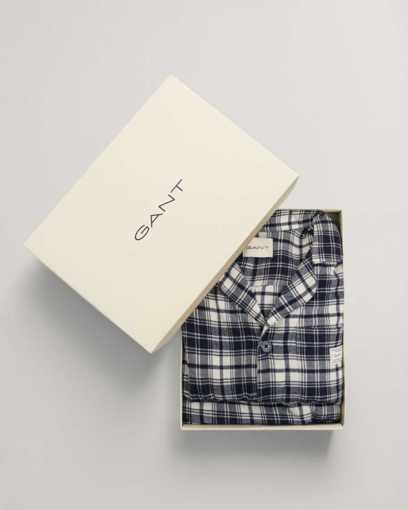 Gant Flannel Gift Box Men's Pajamas Evening Blue | JWIVX-1596