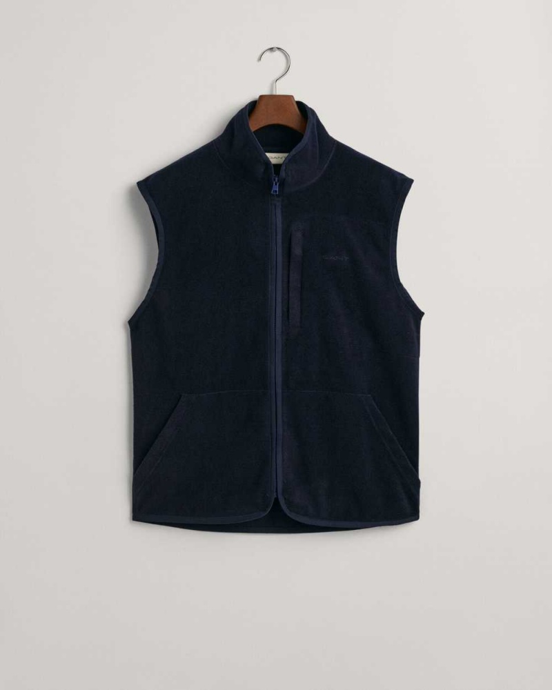 Gant Fleece Men's Vest Evening Blue | PHFVT-1247