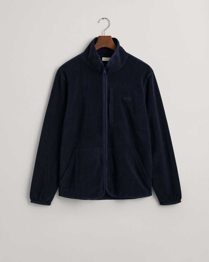 Gant Fleece Zip Men's Jackets Evening Blue | JWBHQ-0182