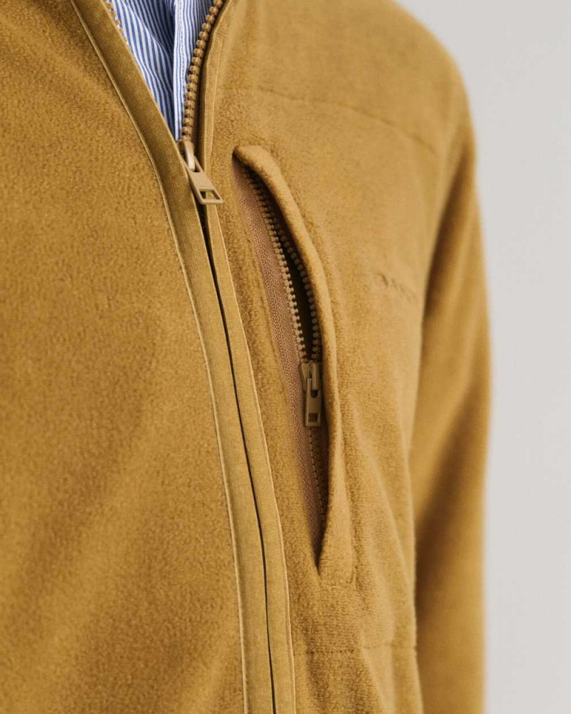 Gant Fleece Zip Men's Jackets Mustard Beige | JOTSD-6472