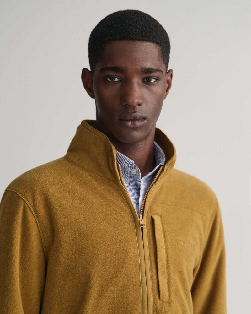 Gant Fleece Zip Men's Jackets Mustard Beige | JOTSD-6472