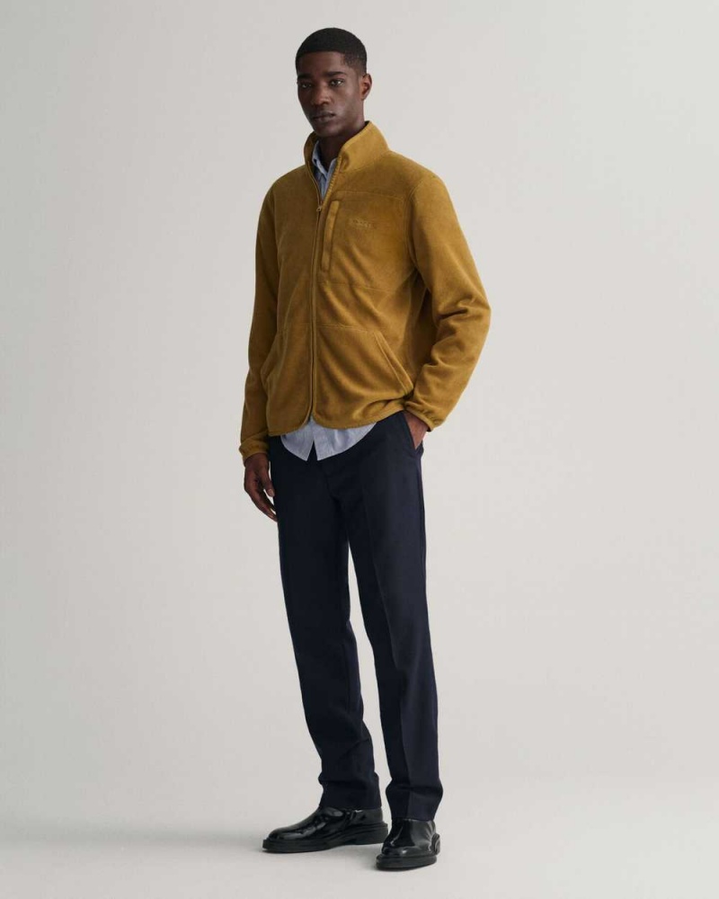 Gant Fleece Zip Men's Jackets Mustard Beige | JOTSD-6472