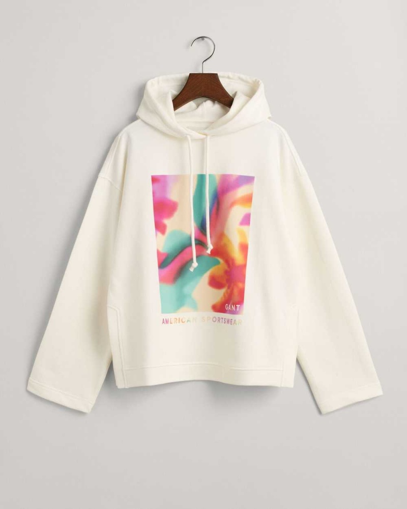 Gant Floral Graphic Women\'s Hoodie Beige White | EJCBA-2769