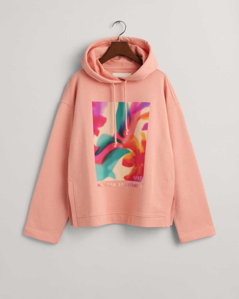 Gant Floral Graphic Women\'s Hoodie Guava Orange | YLPVJ-0631