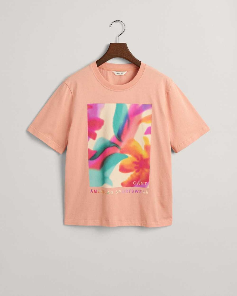 Gant Floral Graphic Women\'s T-Shirt Guava Orange | IUXDG-9278