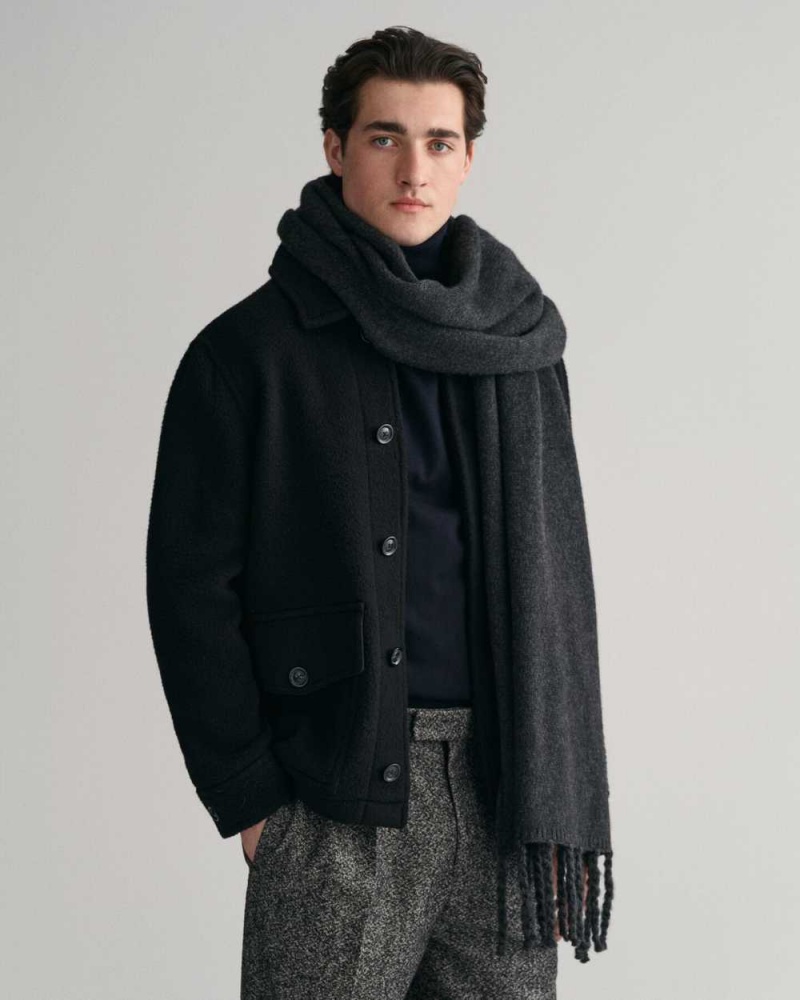 Gant Fluffy Wool Knit Men\'s Scarves Dark Grey | WXAEV-8620