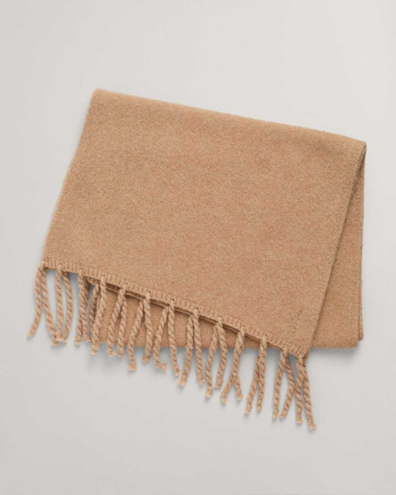 Gant Fluffy Wool Knit Men's Scarves Warm Khaki | QKTZD-7950