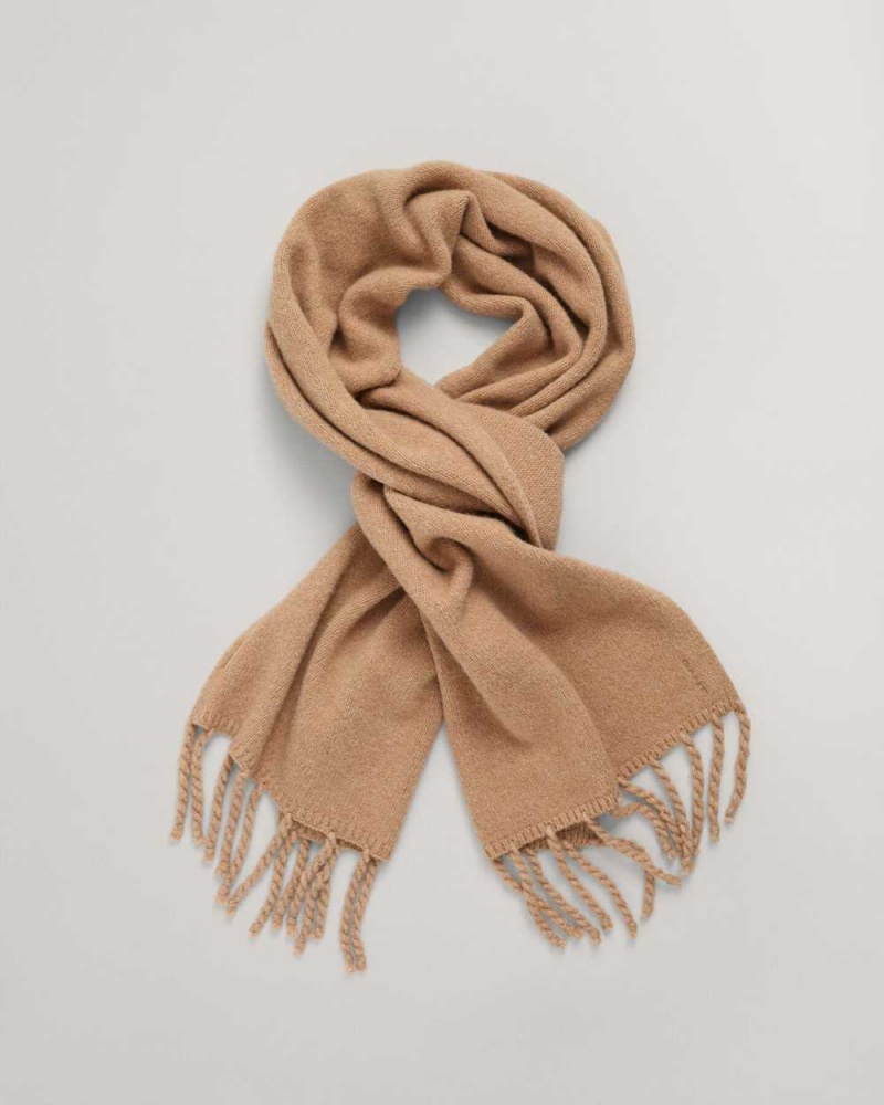 Gant Fluffy Wool Knit Men's Scarves Warm Khaki | QKTZD-7950