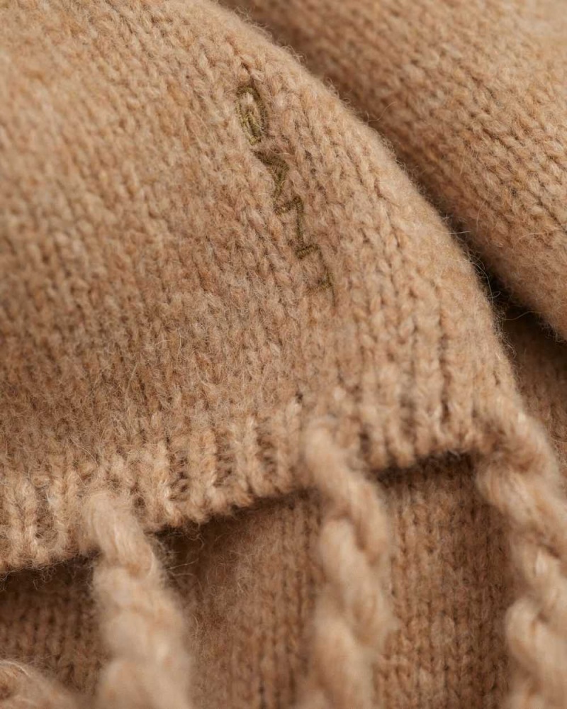 Gant Fluffy Wool Knit Men's Scarves Warm Khaki | QKTZD-7950