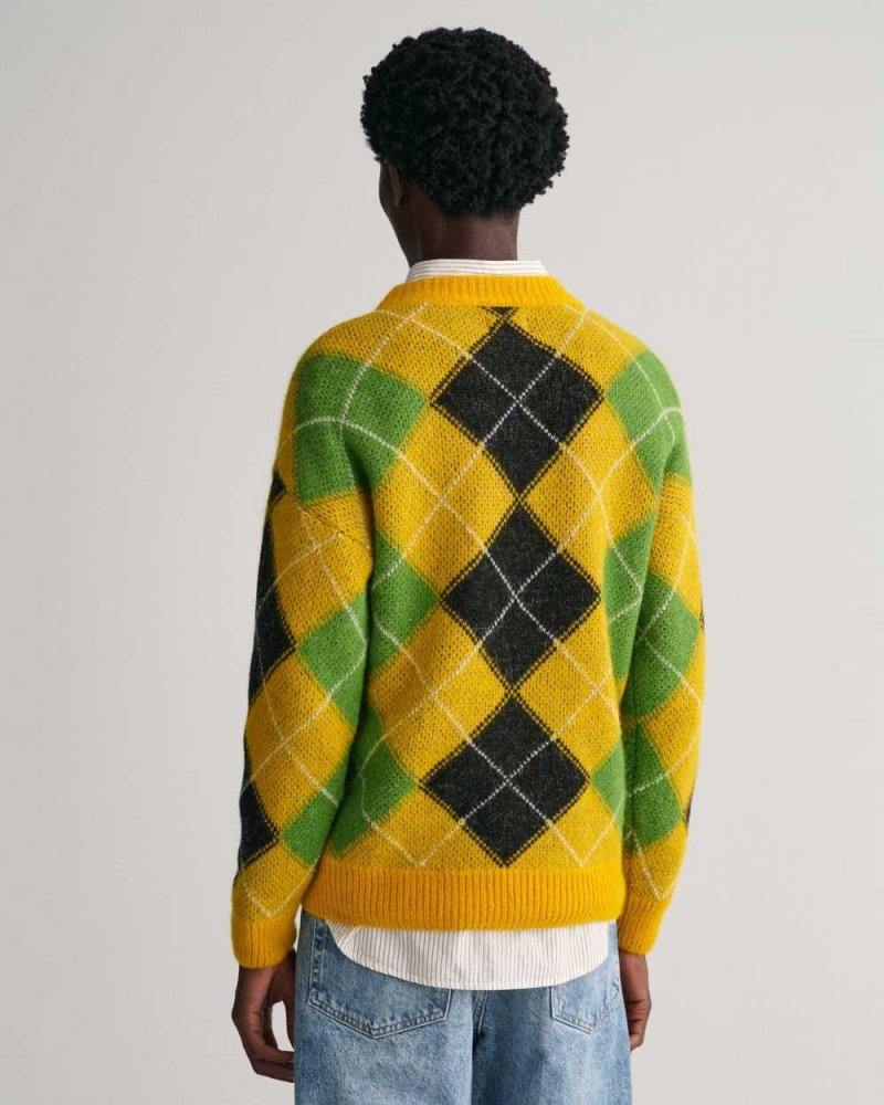 Gant Furry Argyle Crew Neck Men's Sweater Sunflower Yellow | ZTRON-7321