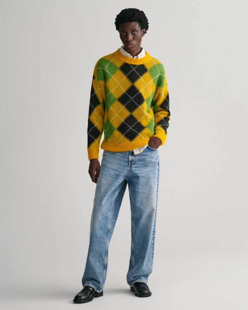 Gant Furry Argyle Crew Neck Men's Sweater Sunflower Yellow | ZTRON-7321