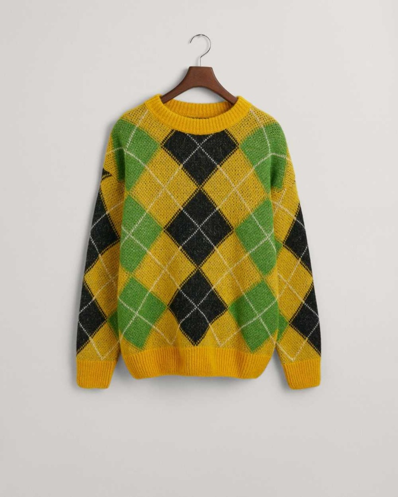 Gant Furry Argyle Crew Neck Men's Sweater Sunflower Yellow | ZTRON-7321