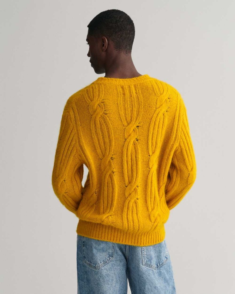 Gant Furry Cable Knit Crew Neck Men's Sweater Sunflower Yellow | EAWQJ-3214