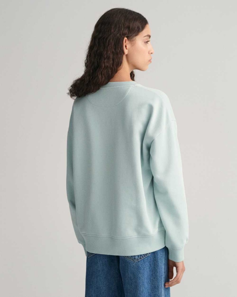 Gant GANT Graphic Crew Neck Women's Sweatshirts Dusty Turquoise | QPYSR-8719