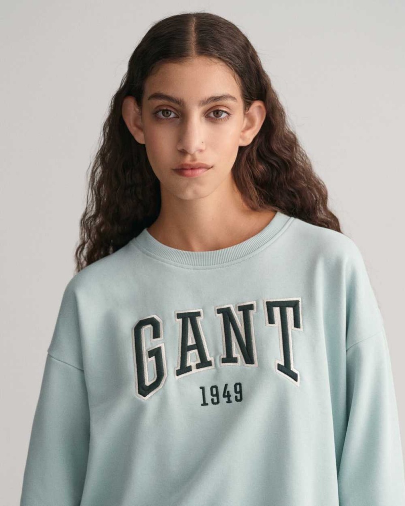 Gant GANT Graphic Crew Neck Women's Sweatshirts Dusty Turquoise | QPYSR-8719