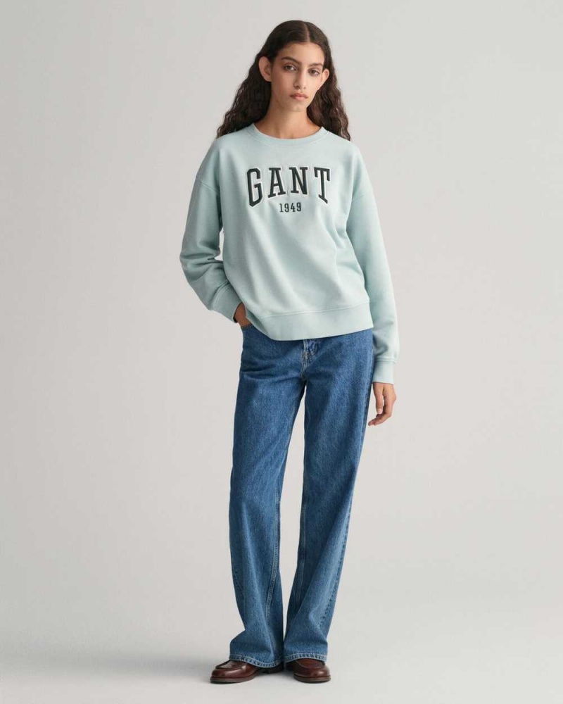 Gant GANT Graphic Crew Neck Women's Sweatshirts Dusty Turquoise | QPYSR-8719