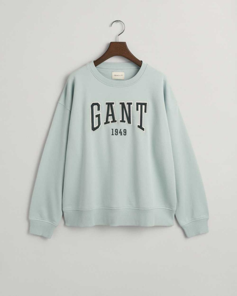 Gant GANT Graphic Crew Neck Women's Sweatshirts Dusty Turquoise | QPYSR-8719