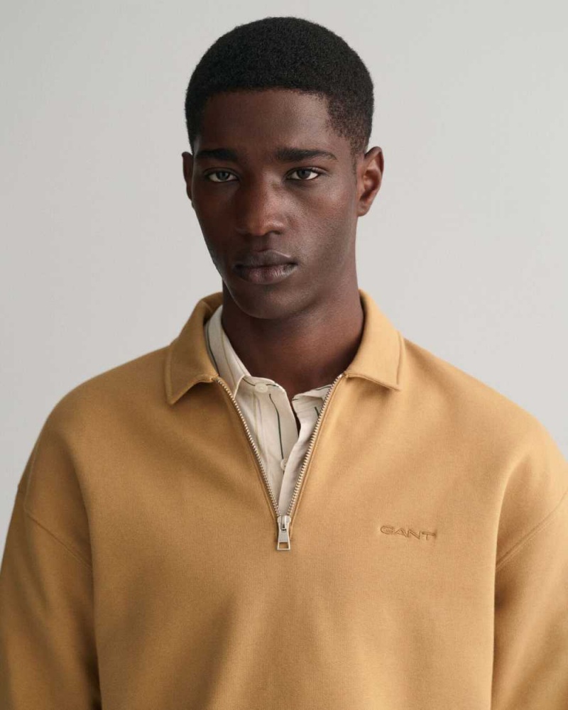 Gant GANT Icon Half-Zip Men's Sweatshirts Wheat Beige | CUATQ-6523