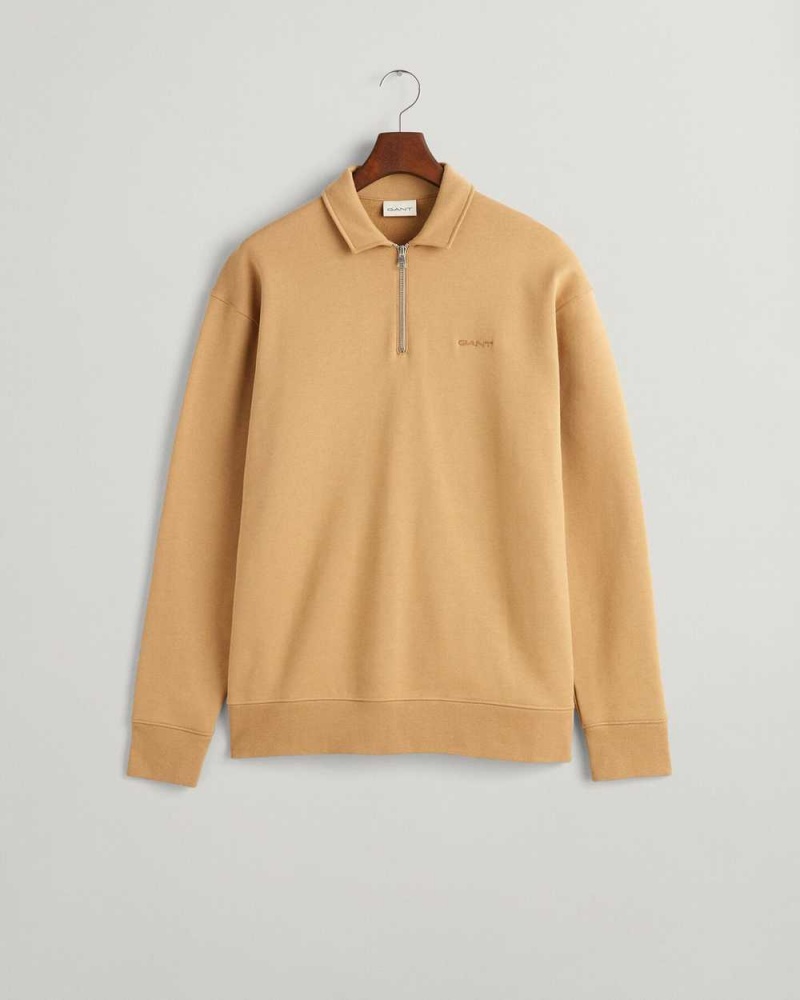 Gant GANT Icon Half-Zip Men's Sweatshirts Wheat Beige | CUATQ-6523