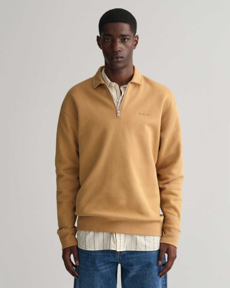 Gant GANT Icon Half-Zip Men\'s Sweatshirts Wheat Beige | CUATQ-6523