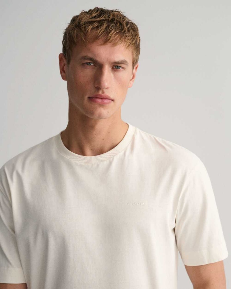 Gant GANT Icon Men's T-Shirt Cream | TIJNQ-5486