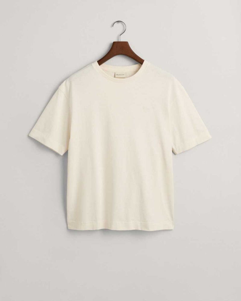 Gant GANT Icon Men's T-Shirt Cream | TIJNQ-5486