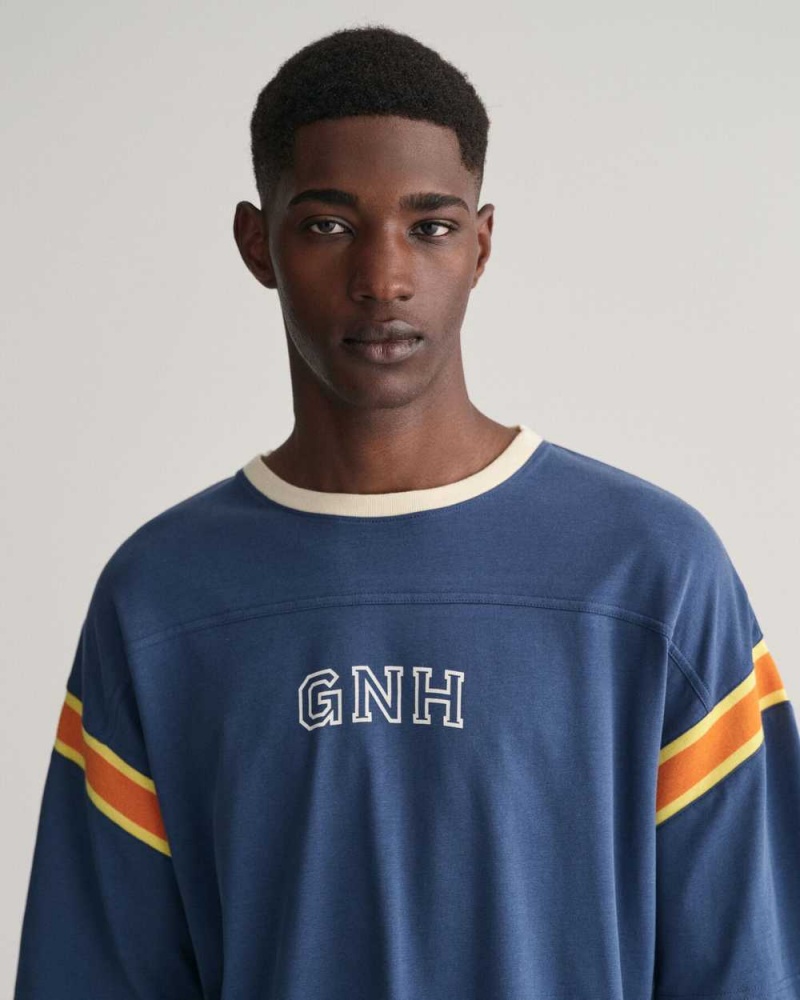 Gant GANT New Haven Graphic Men's T-Shirt Dusty Blue Sea | MXCPY-4015